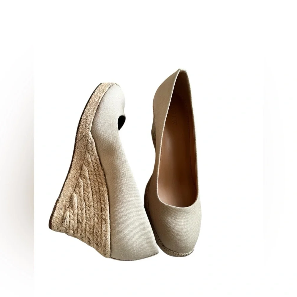 J. Crew Canvas Espadrille Wedge Heels Womens Sz 8.5 Beige Slip On Casual
